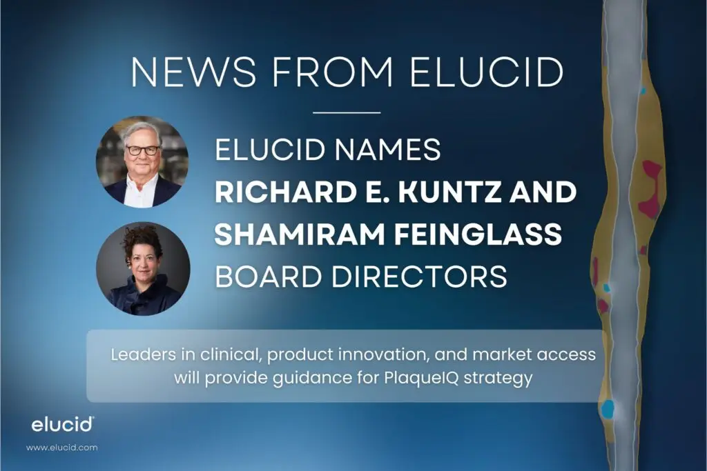 Elucid names Richard E. Kuntz and Shamiram Feinglass as board directors; text with headshots on blue background.