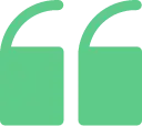 Large green opening quotation mark icon on a light gray background.